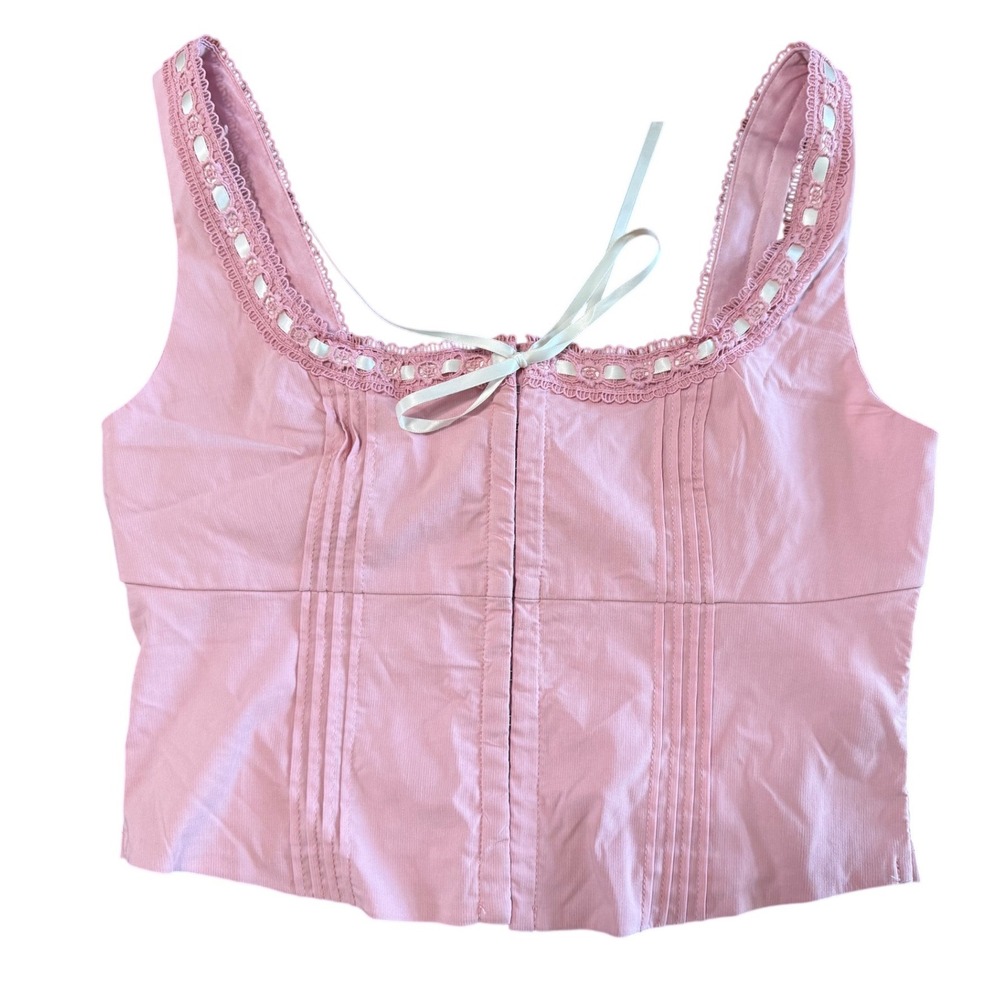 Blu Pepper Pink Corset Crop Top Coquette Balletcore Cottagecore Milkmaid Large